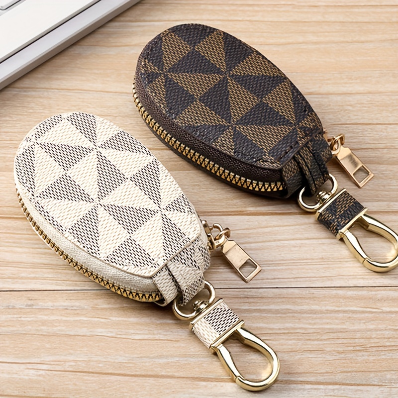 geometric keychain mini wallet leather zip key pouch multi purpose small coin purse 3 54 x 1 97 details 7