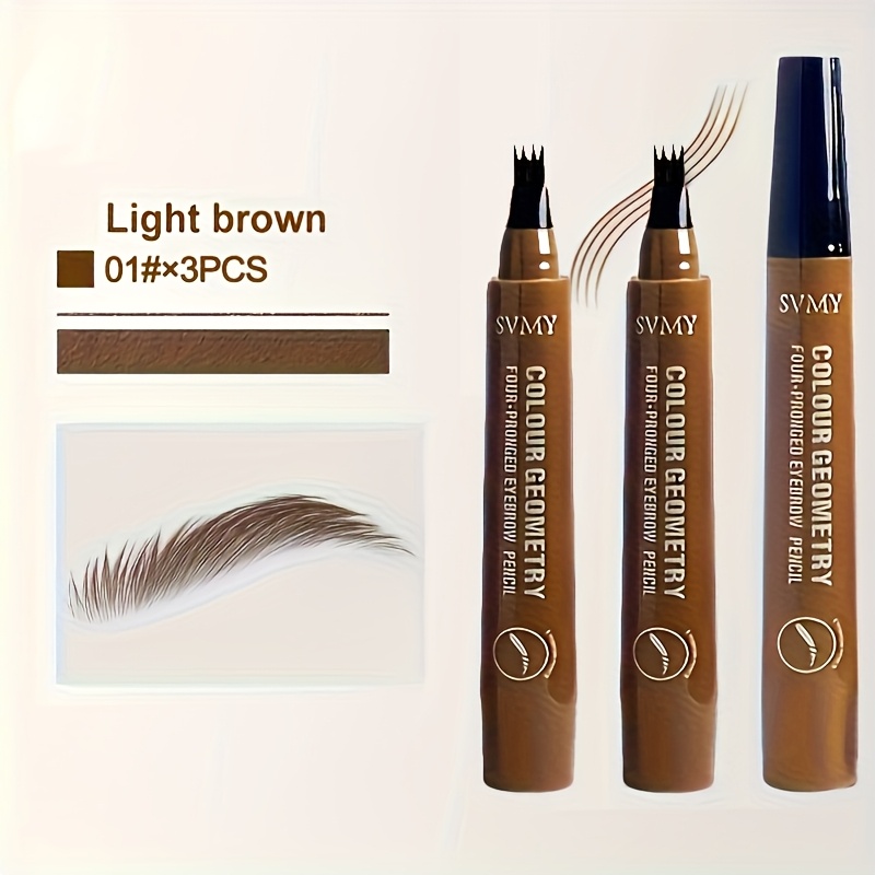 3-pack Four-fork Eyebrow Pencil - 5 Shades For Natural Makeup Effect, Water-resistant And Sweat-proof, Portable Design, Suitable For Carrying Around, Suitable For Types