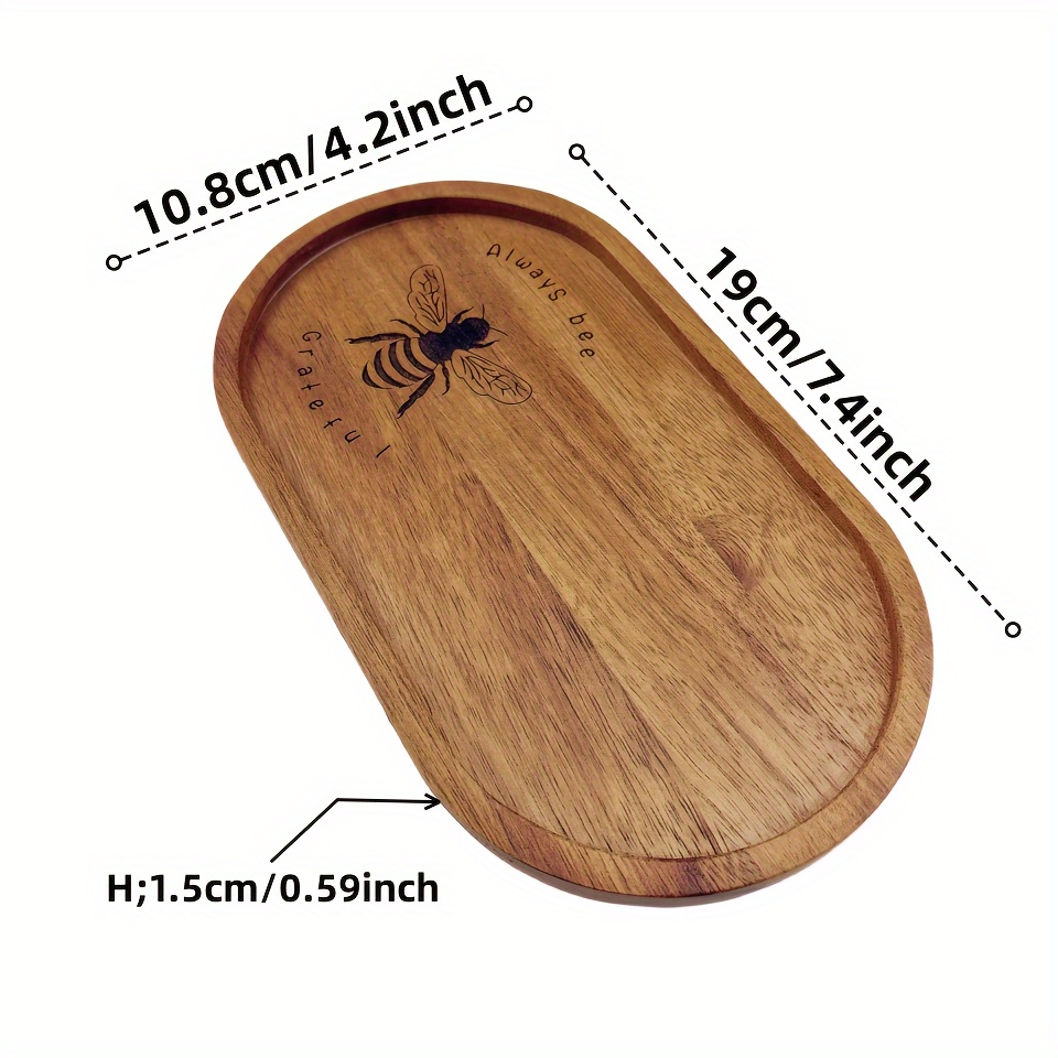 TEMU 1pc Bee-inspired Acacia Wooden Tray - Elegant Oval Design With Engraved Bee & " Day" Text, Breakfast, Snacks, Cakes, Bread | Versatile Kitchen &