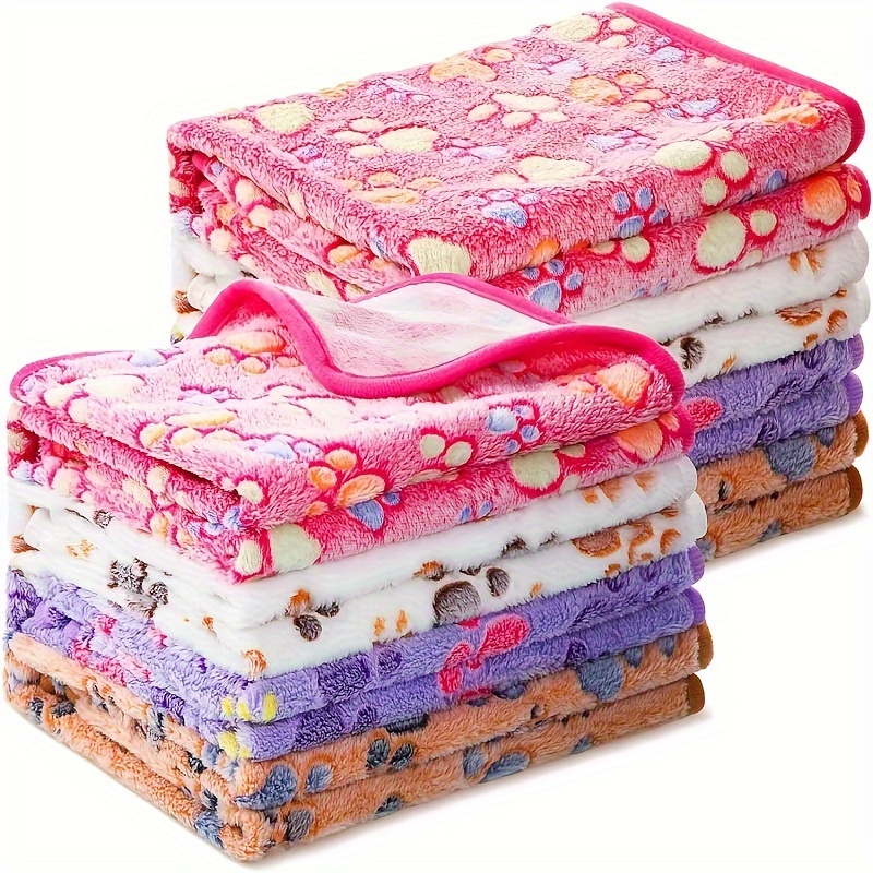

4-pack Coral Fleece Pet Blankets For Dogs & Cats - Soft Polyester Fiber, Machine Washable, Stain Resistant With Paw Print Design - Versatile For Small To Large Breeds