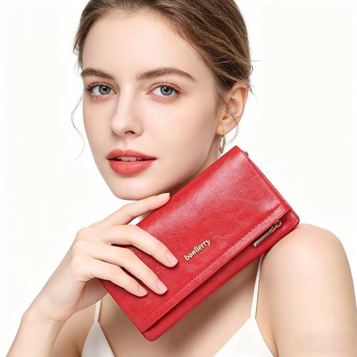 item picture 1pc womens large capacity wallet with double zipper closure long wallet suitable for everyday use phone pocket zippered coin purse card holder elegant handbag wallet for travel cash storage