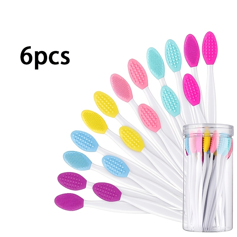 TEMU 6pcs Double-sided Facial Cleansing Brush, Remover & Exfoliating Scrubber , Soft Silicone Cleansing For Women Men Skincare