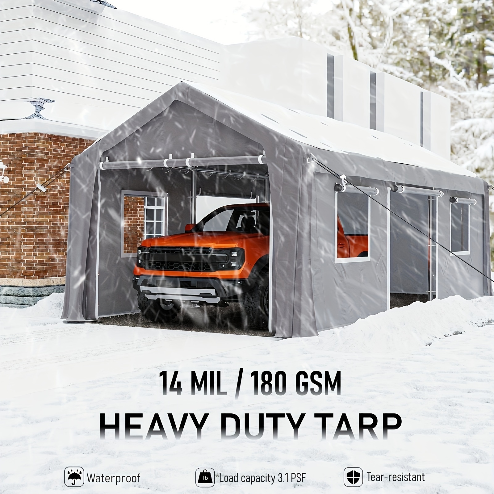 

Carport 13'x20' Portable Garage, Heavy Duty Carport , Reinforced Steel Poles, 4 Roll-up Doors & 4 Windows, For Pickup, Boat, And Equipment, Khaki