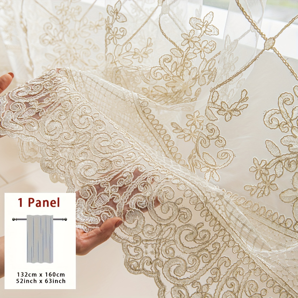 TEMU 1pc French Check Embroidery White Sheer Window Scarf, Top Rod Pocket Hook Hanging Installation, Modern Geometric Jacquard Weave, Romantic Style