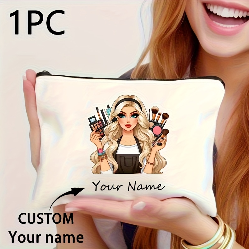 TEMU 1-3pcs Custom Name Makeup Bag - Design Large Capacity Travel Cosmetic Organizer, Women's Zippered Toiletry Bag, Fashionable Durable Makeup Brush