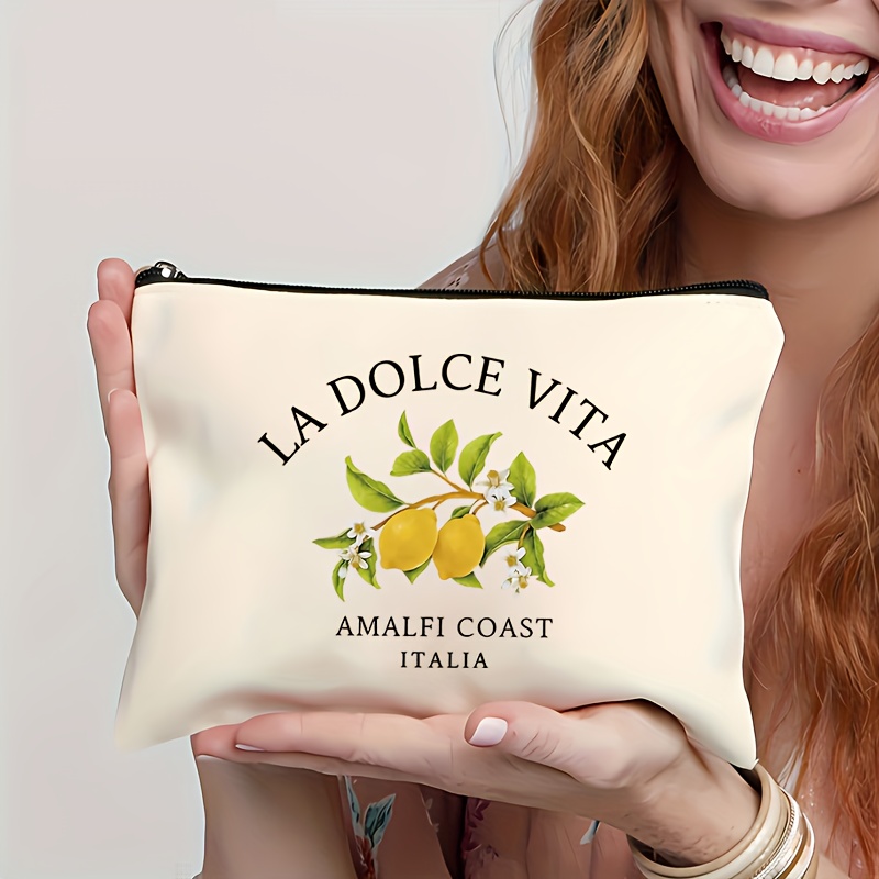 

Vita Amalfi Italia Print Cosmetic Bag - Lightweight Polyester Casual Zippered Pouch For Toiletries, Makeup, Stationery - Travel Pouch, Pencil Case, Coin Purse - Hand Washable