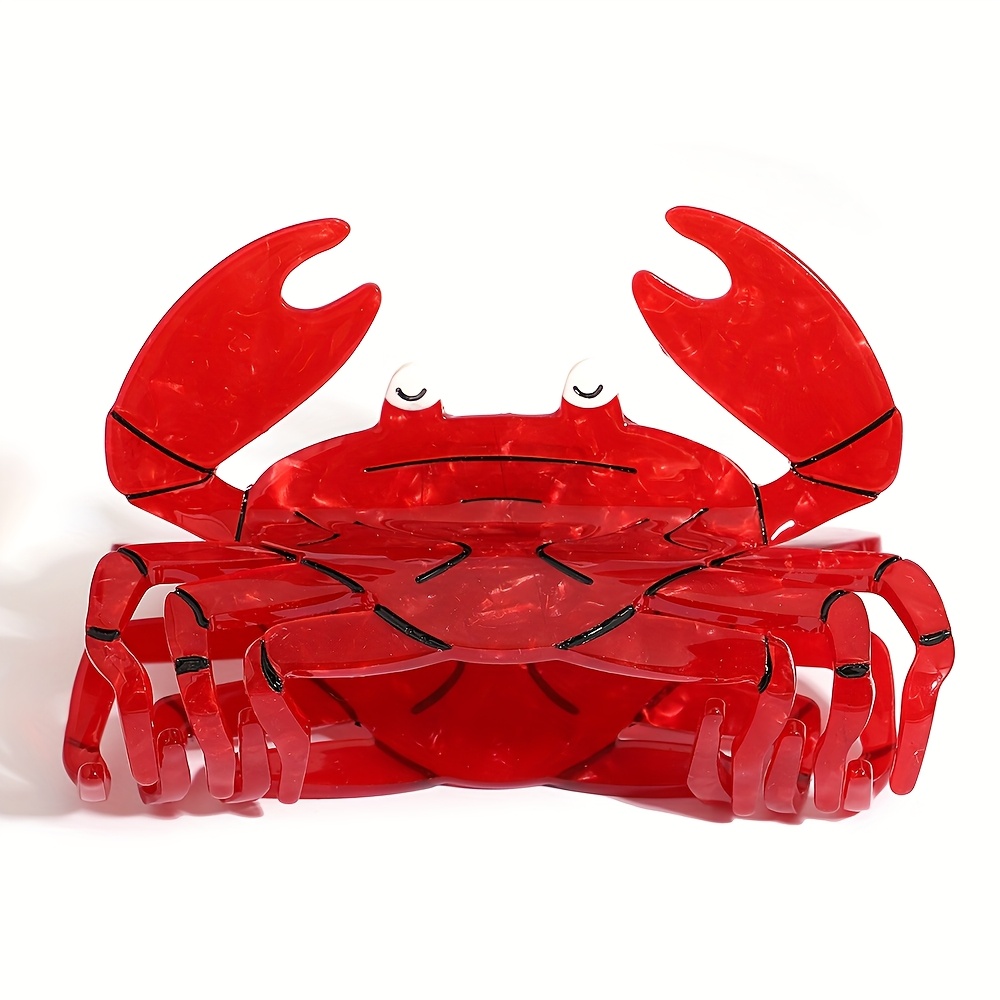 E-shop Niedliche 3D-Cartoon-Krabben-Haarklammern für Damen – Modische Ozean-Biologie-Serie Haarspangen, Alltagstaugliche Acryl-Antirutsch-Haarklammern,