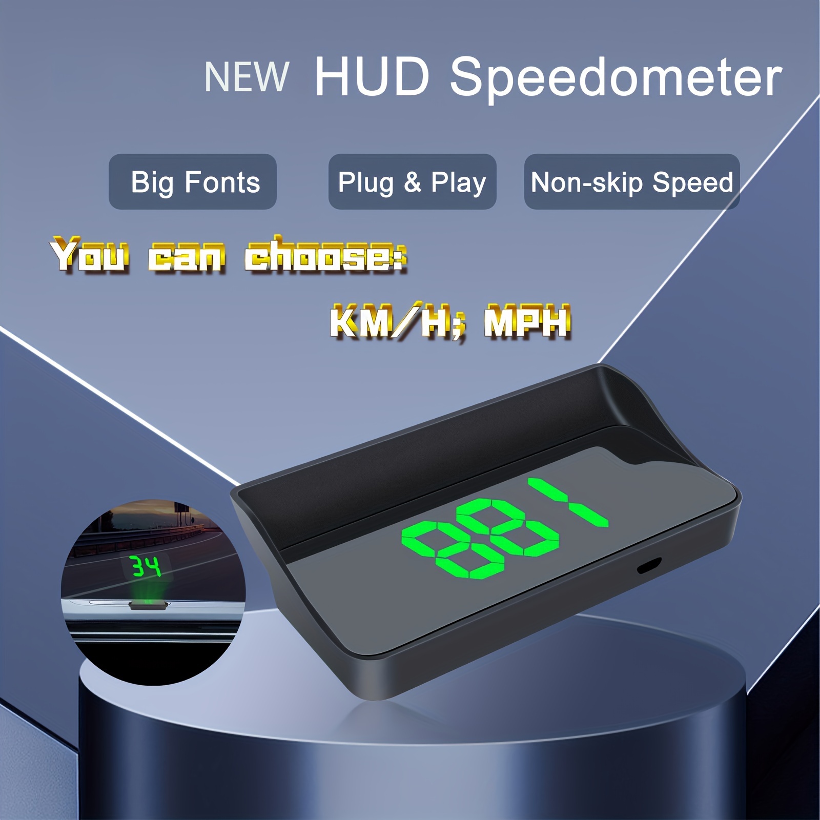 Car HUD Headup Display, Digital OBD2 GPS Speedometer with MPH over