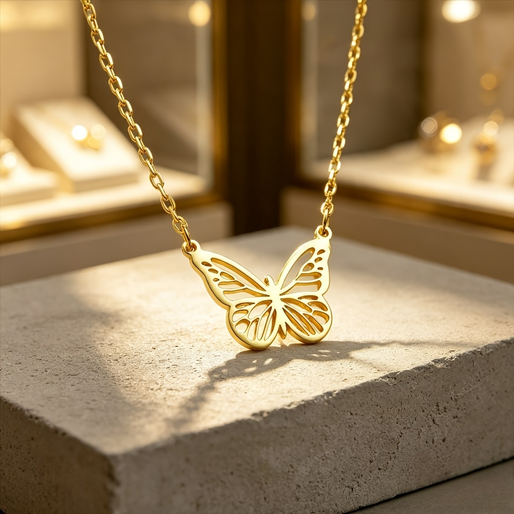 Hollow Butterfly Clavicle Chain with 18K Golden Plated Pendant