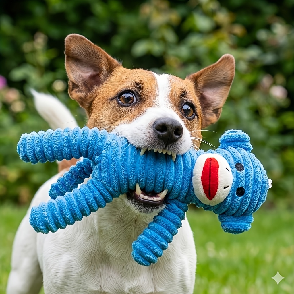 squeaky plush monkey dog toy durable chew toy for   dogs interactive indoor play fetch teething relief