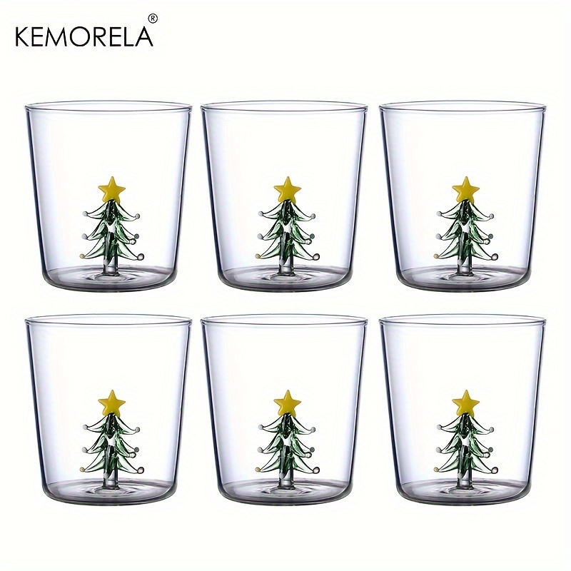 

Kemorela Christmas Tree Glasses Set - Reusable Glass Coffee Juice Milk Cups - Machine Washable, Recyclable Material - Multipurpose, Christmas Holiday Gift, Decoration - Christmas Tree Pattern