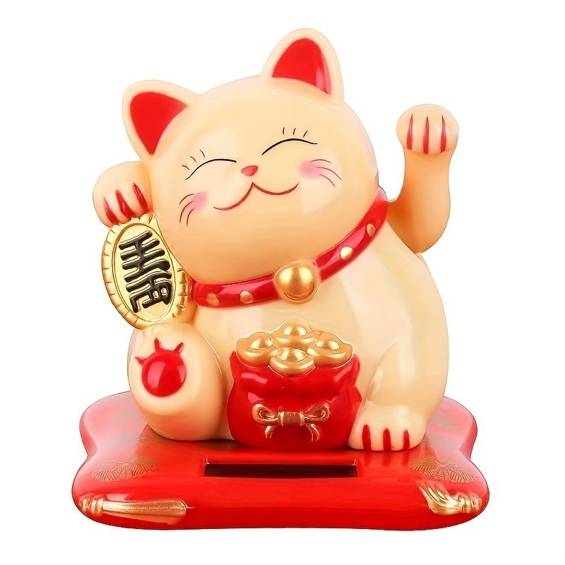 TEMU Solar-powered Lucky Cat Figurine - Battery-free, Car Dashboard & Home Decor