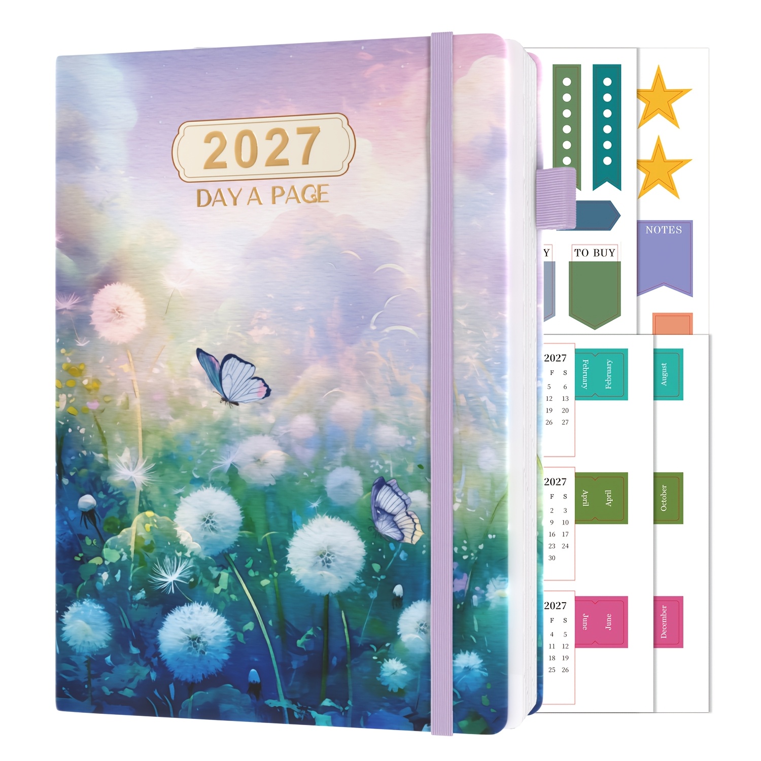 TEMU 1pc 2027 A5 Daily Planner 400 Pages, Page A Day Diary From 2027 To December 2027, Monthly Layout With Colorful Divider Tabs, Elastic Strap