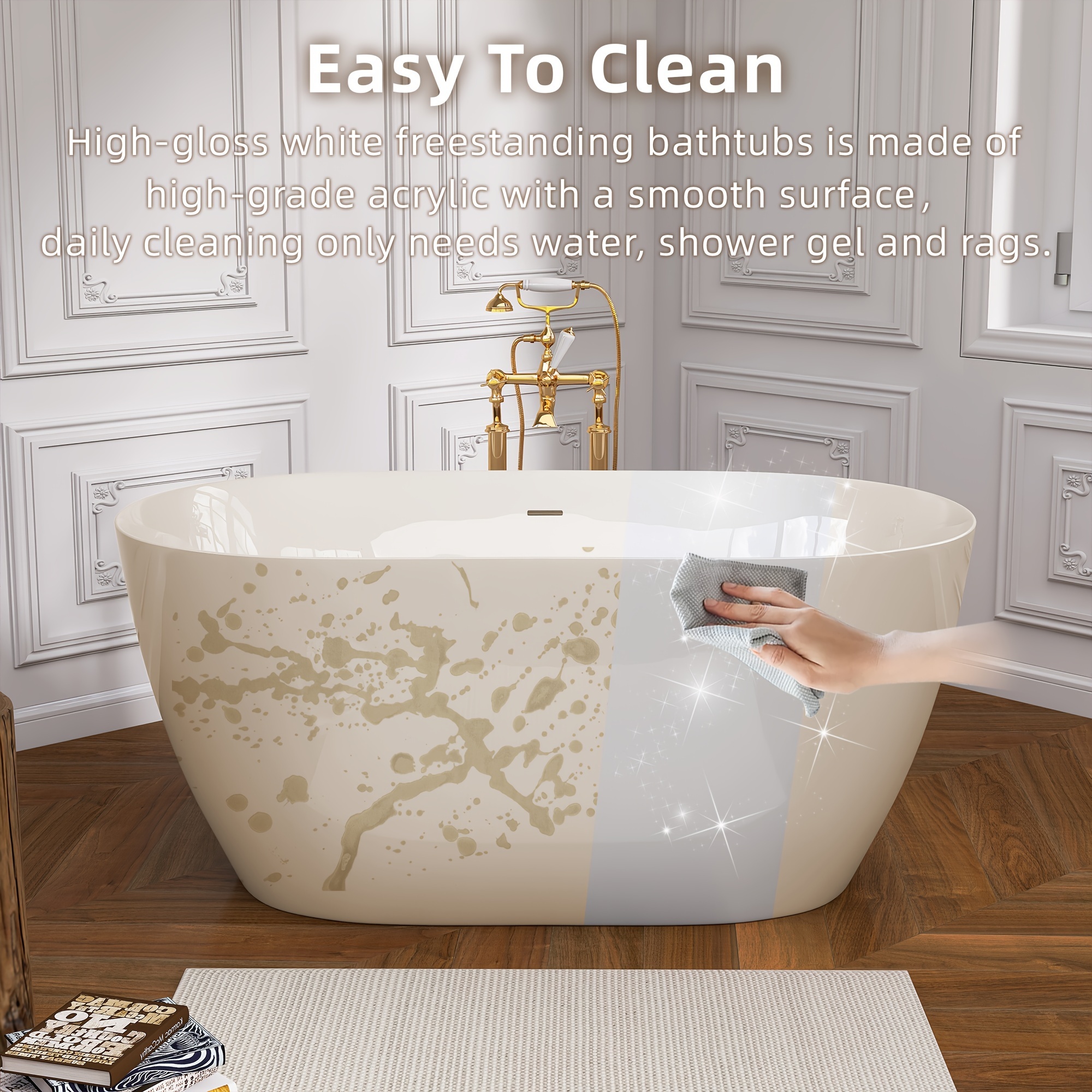 Acrylic Freestanding Bathtub Contemporary Soaking White Tub Temu