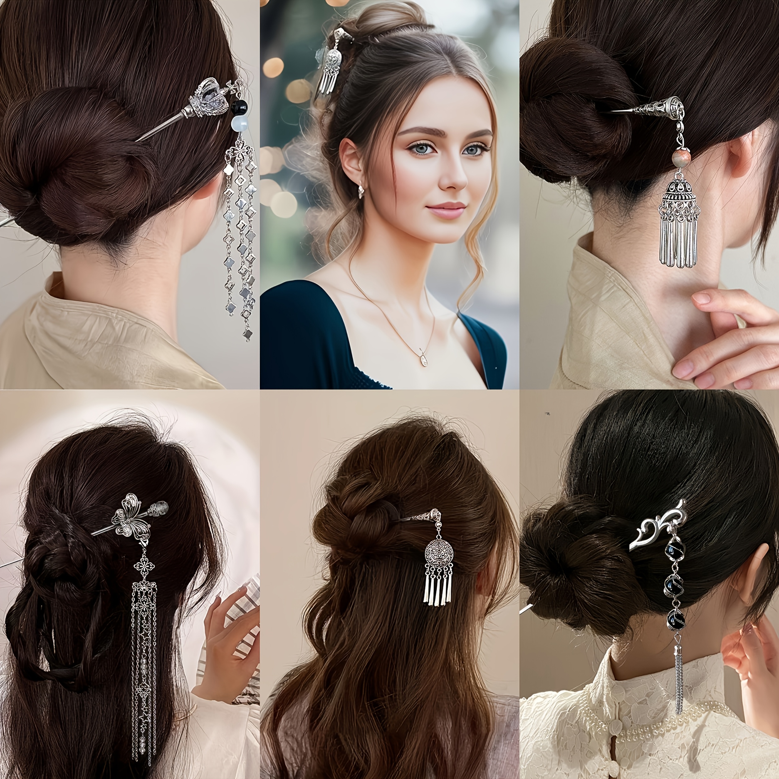 5pcs new retro tassel hairpins high end updo styling pins elegant metal hair accessories for   gift for daily and casual wear Product details 4