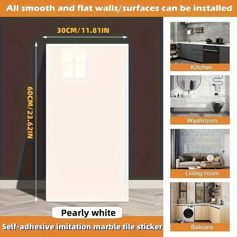 42pcs boho marble pattern vinyl wall tiles self waterproof wear resistant glitter space theme oblong shape for kitchen bathroom decoratio details 4