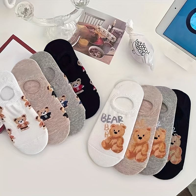 

8 Pairs Cartoon Bear Socks, Cute Japanese College Style Invisible Socks, Women's Stockings & Hosiery