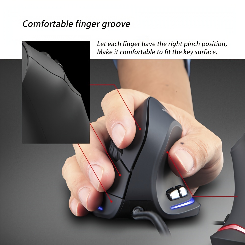 Wired Vertical Ergonomic Mouse Featuring 4 Adjustable DPI Settings, Reaching Up to 3200 DPI, Equipped with 6 Buttons And LED Optical Technology, Suitable for Desktops, Macs, Pcs, Laptops, And Gaming, Model ZELOTES T-20