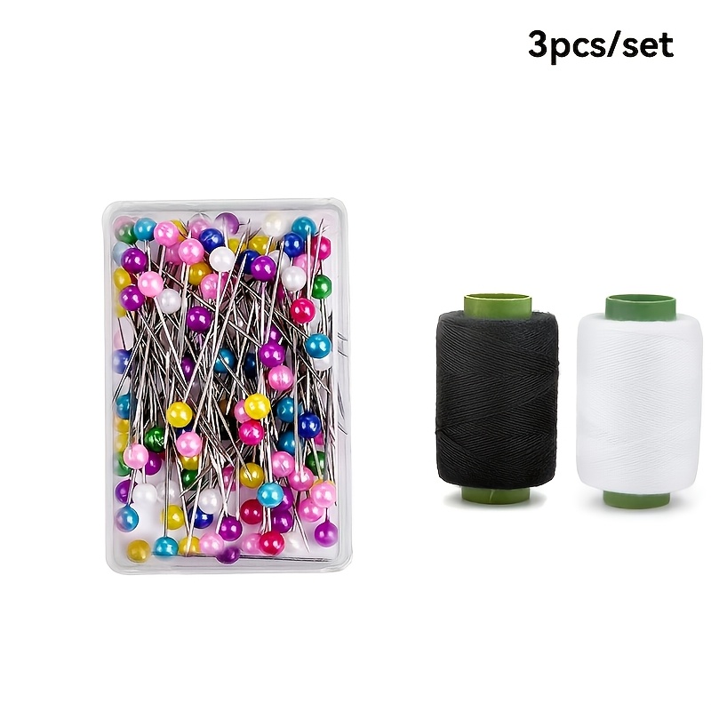 TEMU 1 confezione di spilli + due rotoli di aghi da cucito a testa multicolore, con scatola di conservazione e fibbia in metallo resistente, adatti