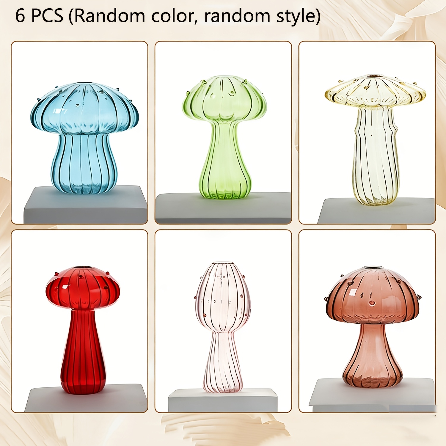 TEMU 6pcs Glass Mushroom Propagation Stations Unique Propagation Jars Glass Planter For Indoor Plants Home Decor - Colorful Mushroom Vase Christmas