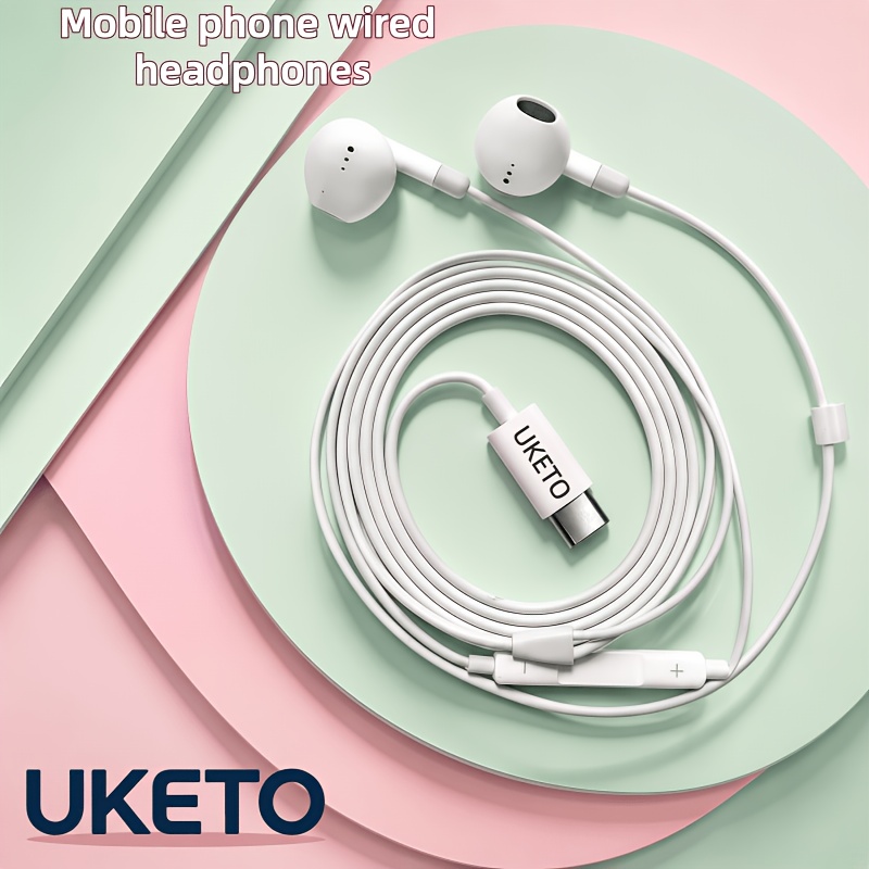 TEMU Casque Audio Filaire Blanc, Interface Type-C, Microphone Intégré, Volume Réglable, Plug and Play, Compatible avec Iphone 15/16/17 Pro Max