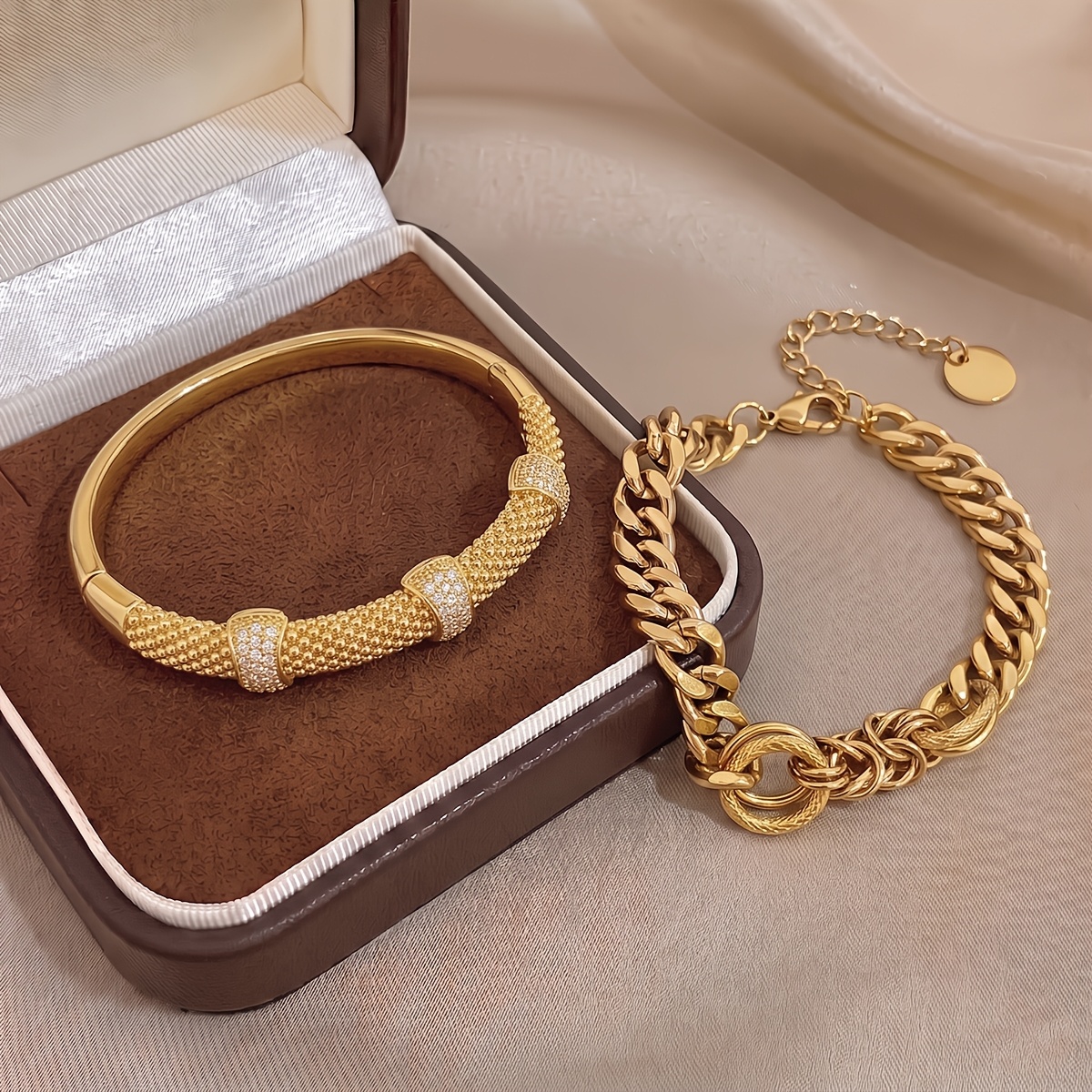 18K Golden Plated Bracelet and Necklace Jewelry Set, Unique Design