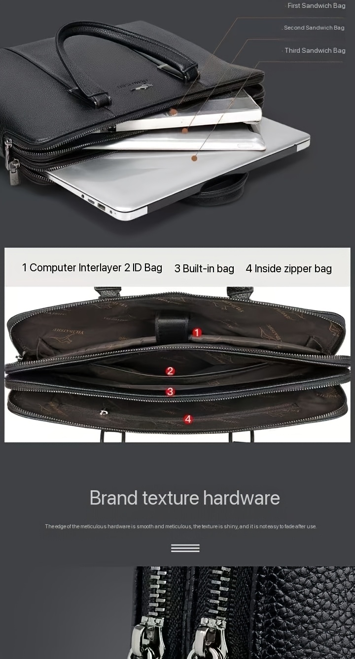 A Men'S PU Tote Bag, Messenger Bag, Adjustable Shoulder Strap Crossbody Bag, Large Capacity with Multiple Compartments, Suitable for Work, Business Travel, And Outdoor Use.