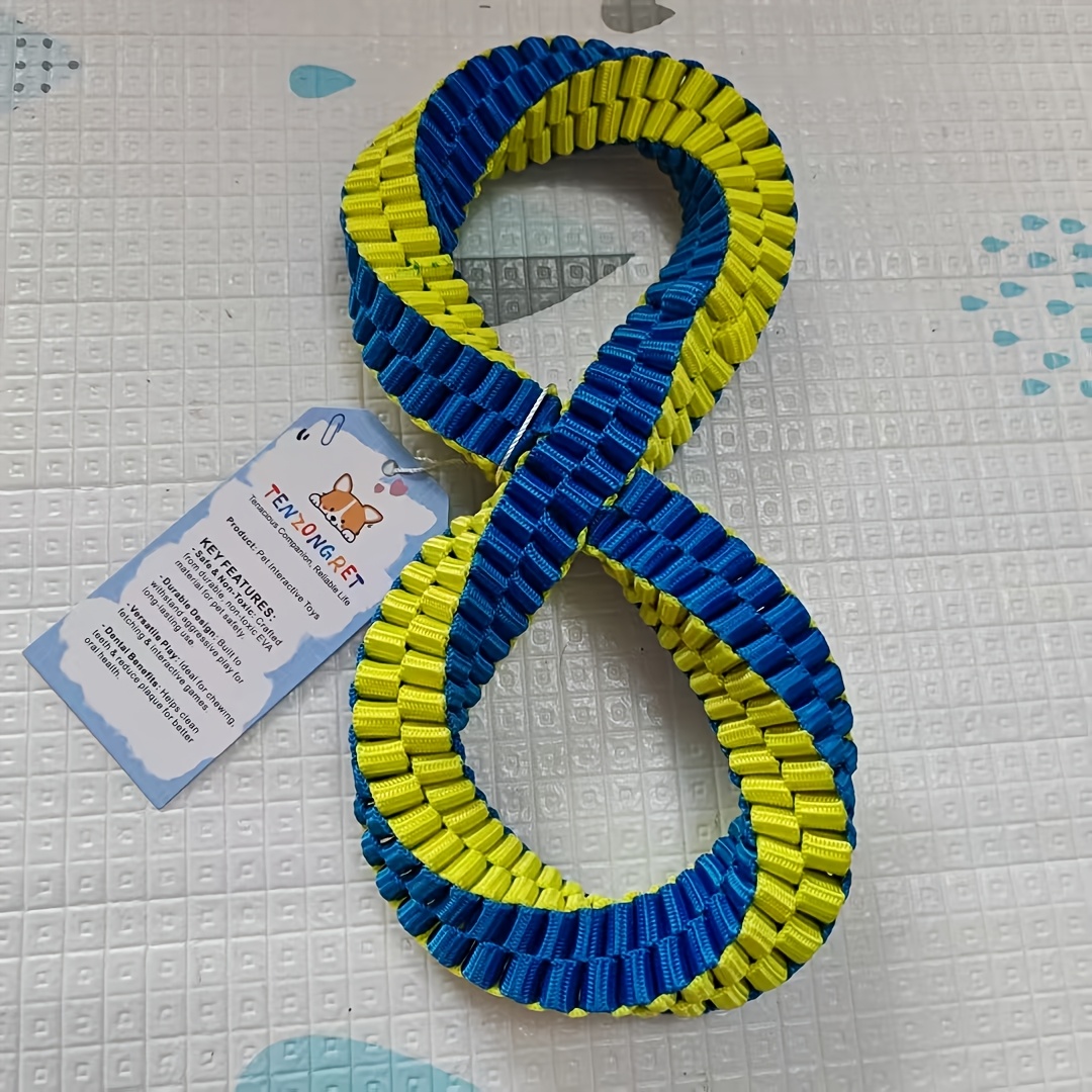 TEMU Blue And Yellow Figure-8 Braided Rope Dog Toy For Medium To Large Dogs, Chew-resistant For Teething, Interactive /fetch Training, Pet Dental