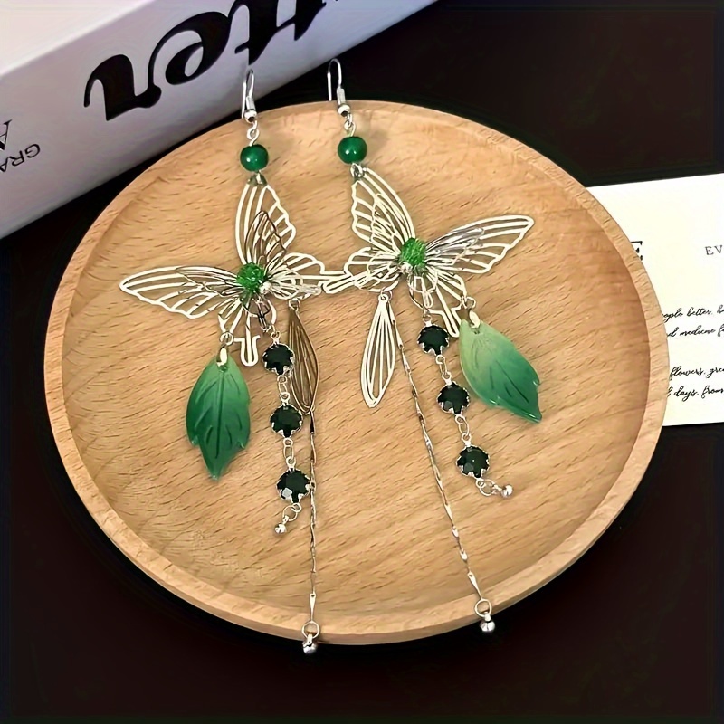 Women's Butterfly Wing Tassel Pendant Earrings
