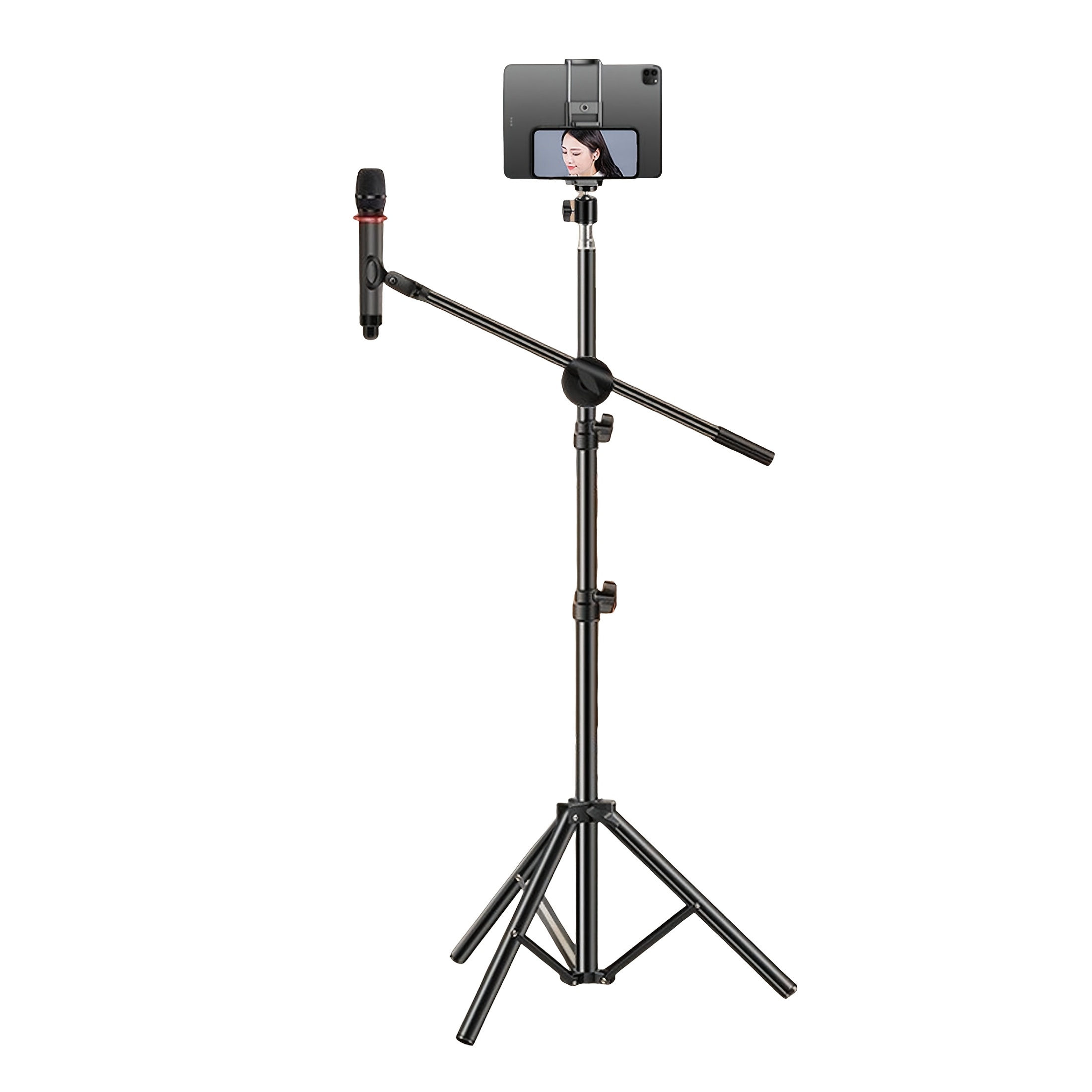 TEMU Microphone Accessories, Microphone Stand, Microphone Stand Floor, Tripod Phone Holder, 68-210cm Height Adjustable Microphone Stand, For