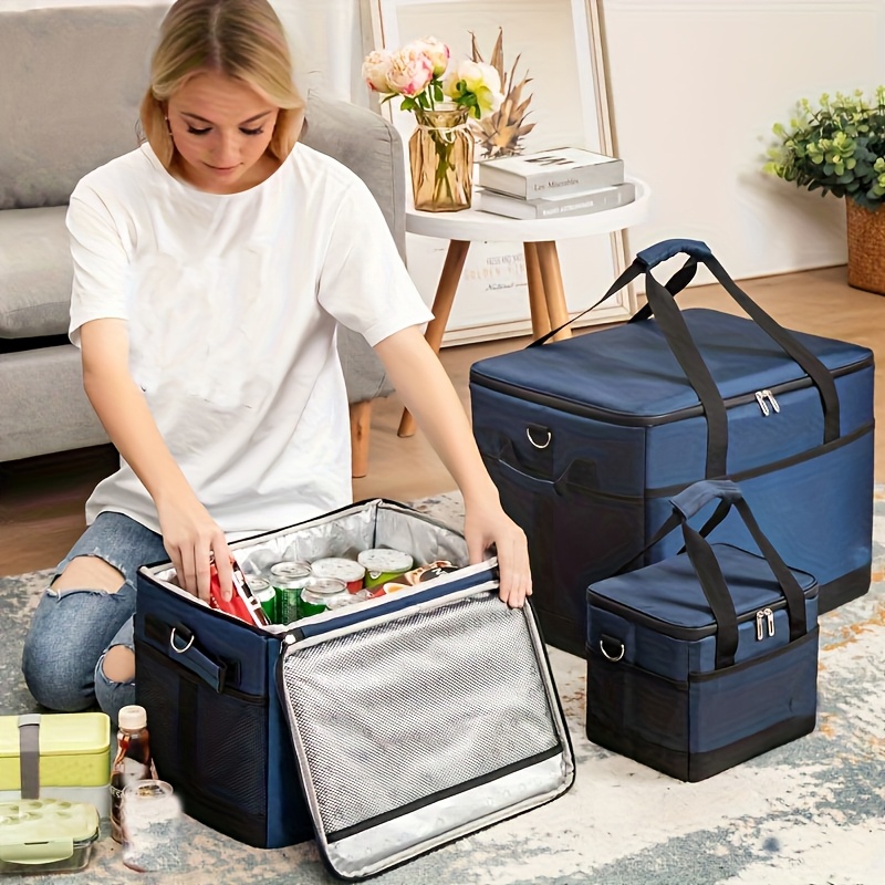 insulated lunch bag blue polystyrene thermal cooler with aluminum foil lining square outdoor ice pack for food delivery takeout and picnics non food contact picnic food carrier stylish lunch bag durable insulated bag lunch ba back to school 0