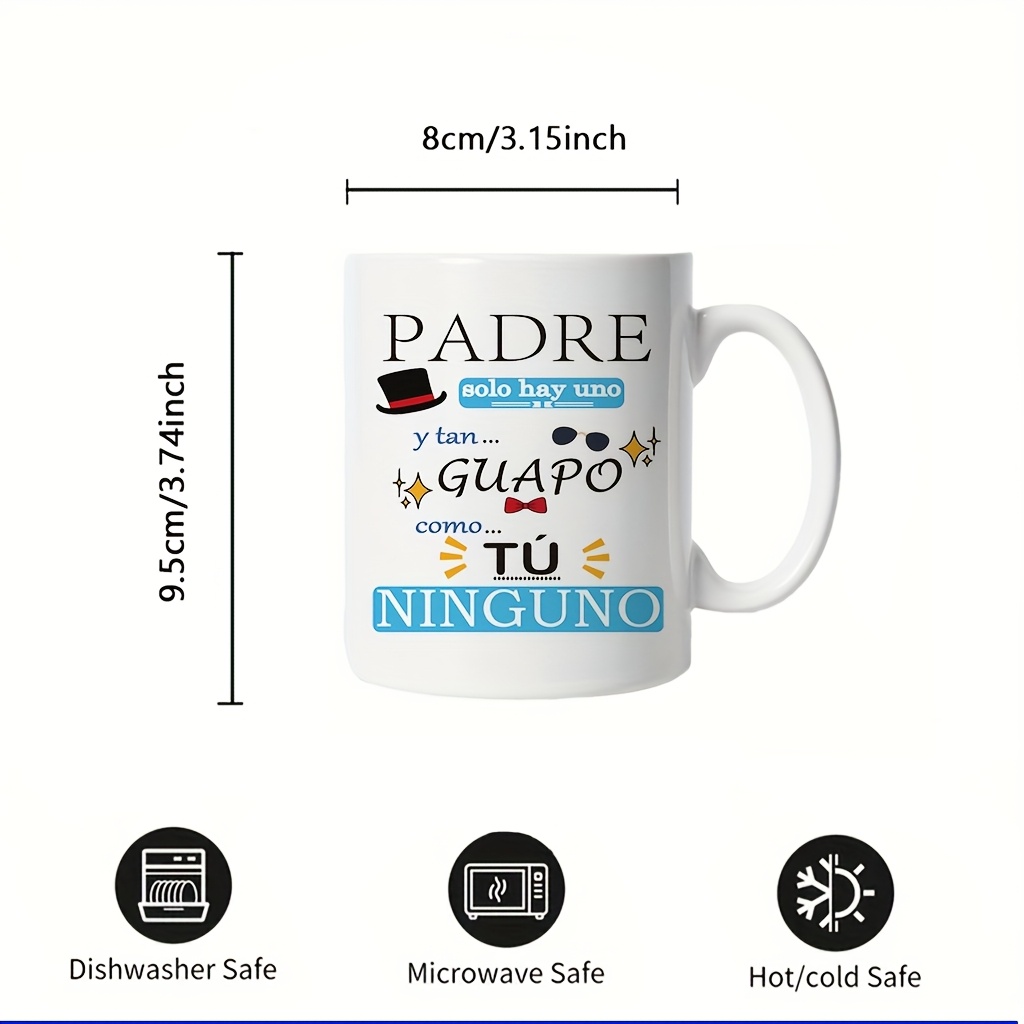 TEMU 1 pieza, Taza de cerámica prémium de 11 oz con diseño , Padre español - Estampado de , para todas , Lavable a máquina, para todas las bebidas,