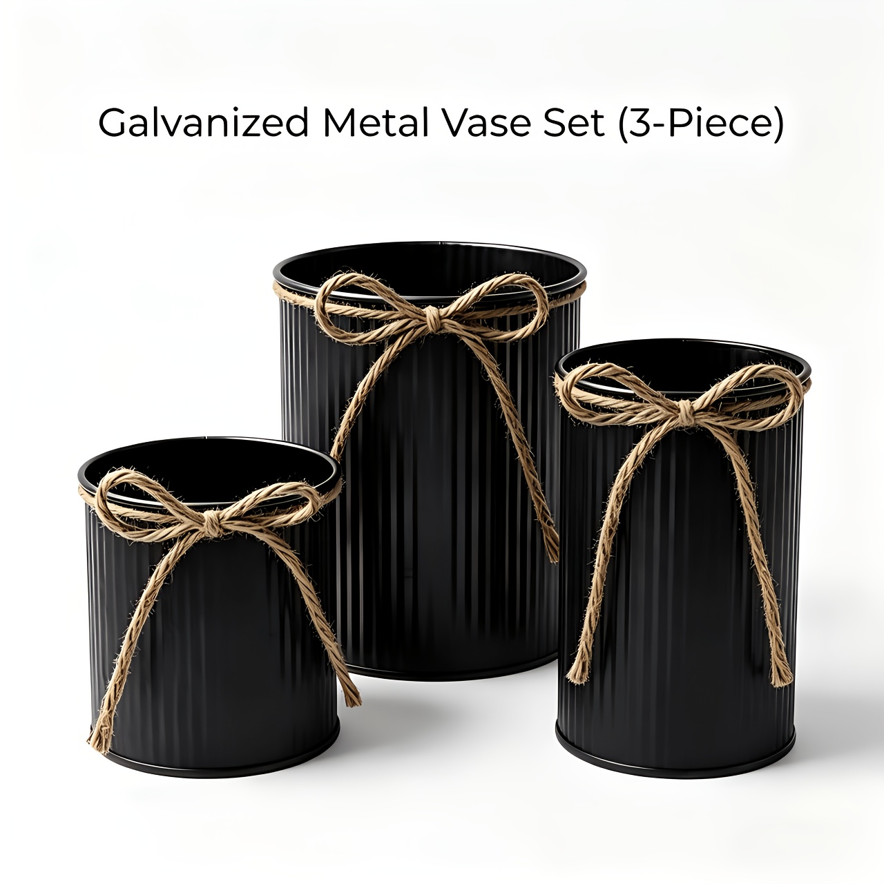 TEMU Lot de 3 vases en métal de style rustique noir, en fer galvanisé, résistants à la déformation, durables et robustes, vases ondulés vieillis de