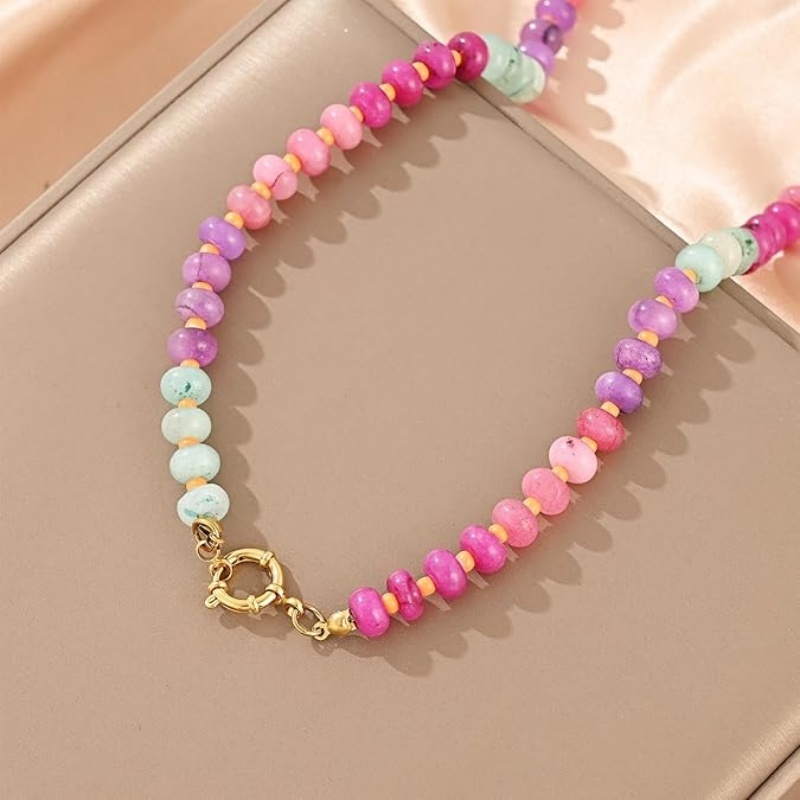 TEMU Handmade Bohemian Necklace With Rainbow Natural Stone Beads, Suitable For Women And - Perfect For Summer And Ethnic Style, Affordable Items,