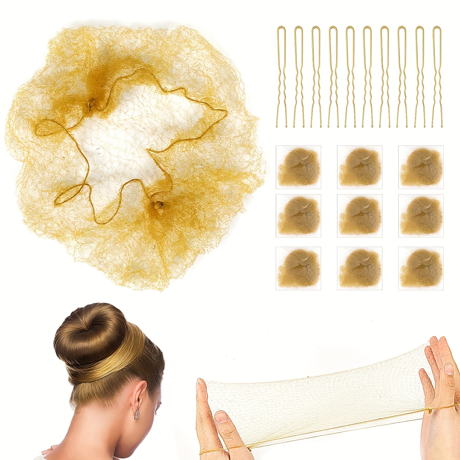 

40pcs/set Blonde Hair Nets For Ballet Buns, 20pcs Hair Bun Nets With 20pcs U Shaped Hair Pins For Buns, Dance Balllet Bun Set Mesh Hairnets Invisible Ballet For Girls Women