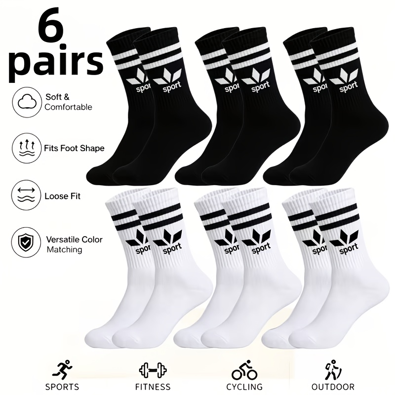 TEMU Calzini sportivi da a 6 a blocchi di e con tre foglie e a righe a met� polpaccio - Adatti per attivit� , palestra, abbigliamento casual, uso / -