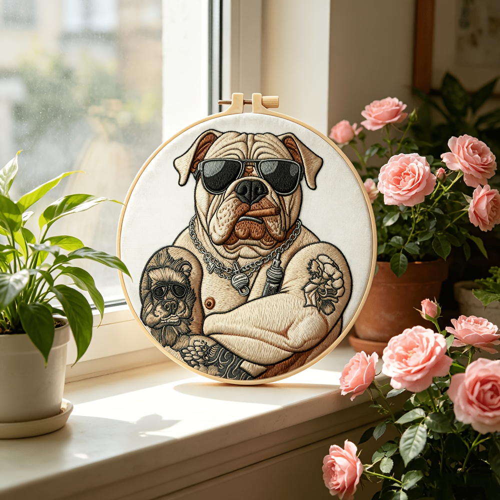 Complete DIY Bulldog Tattoo Embroidery Kit for Beginners