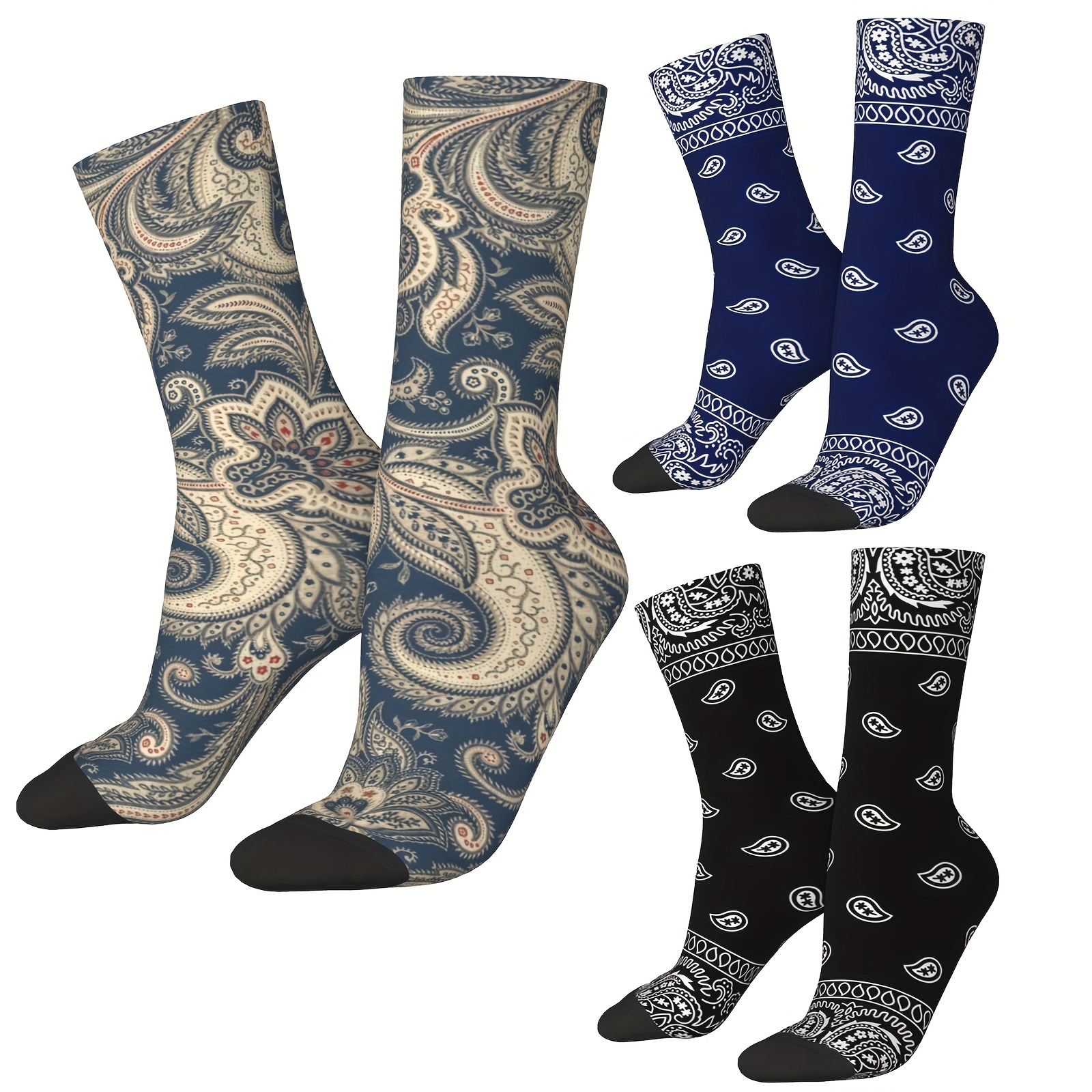 

1 Pair Paisley Patterned Mid Tube Socks, Cute Cartoon 3d Seamless Digital Print, Various Colors