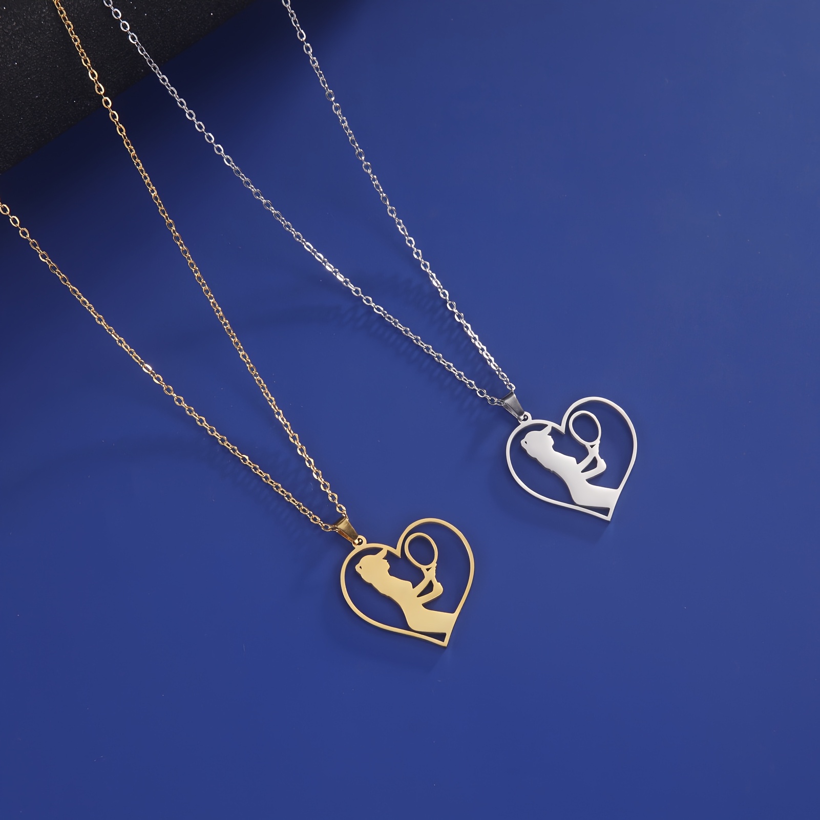 Sporty Casual Tennis Racket & Heart Elements Necklace