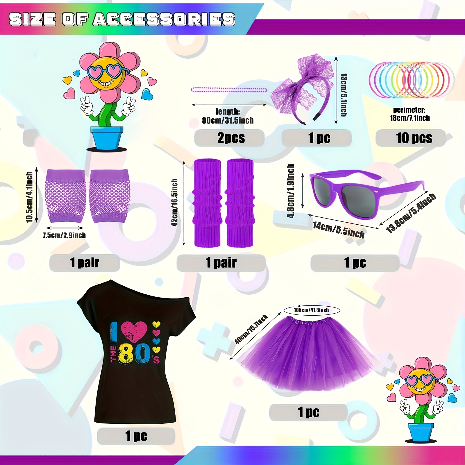 iZoeL Deguisement Annee 80 Femme Accessoire Annee 80 Fluo Costume Annee 80 Déguisement Disco 80
