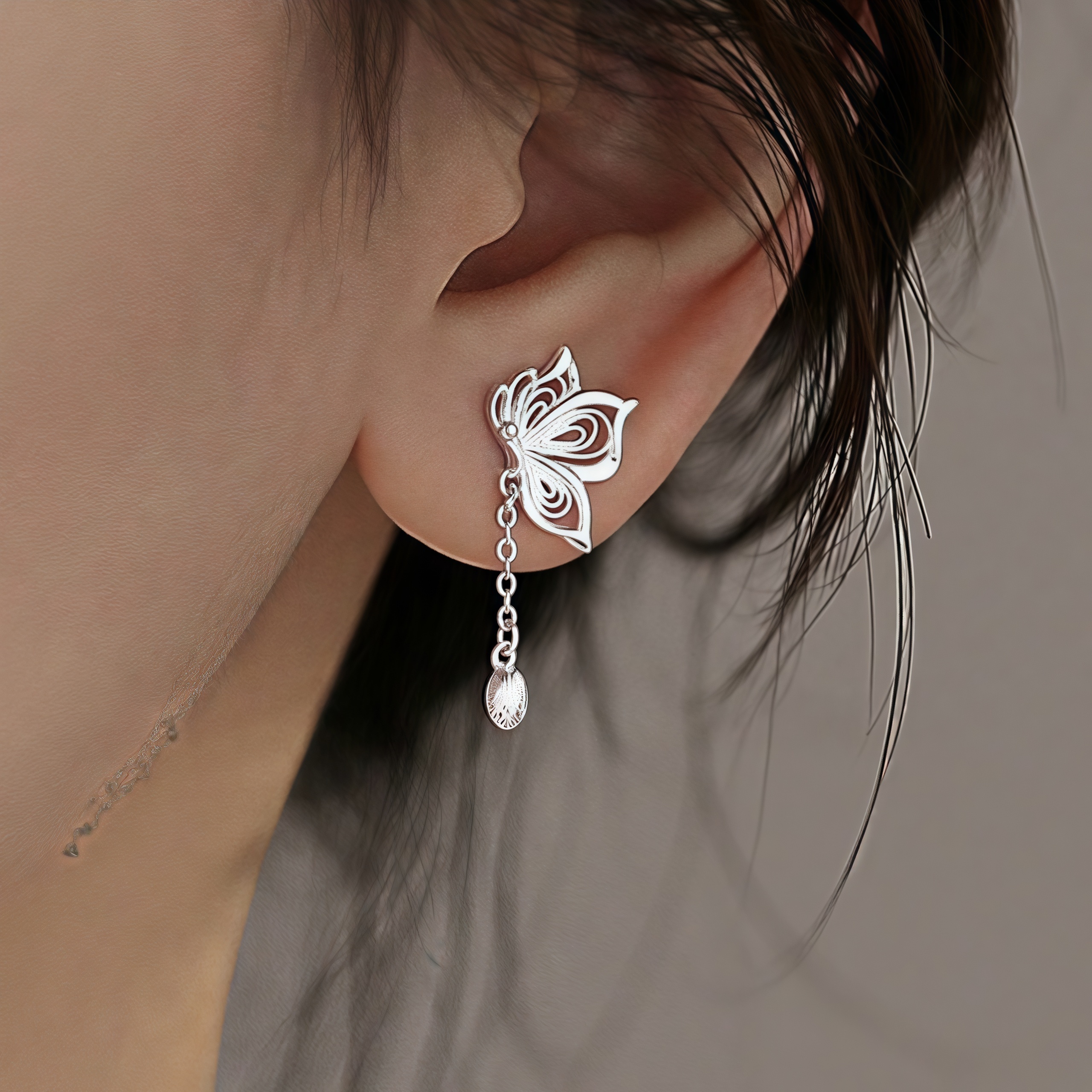 

Hypoallergenic Silver-plated Butterfly Drop Earrings With Sweet Tassels For Women - , Elegantly Simple, Ideal For Or Party, Perfect Valentine's Gift