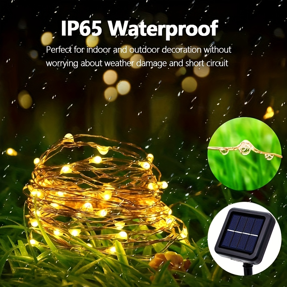 Solar String Lights - 8-Mode Outdoor Solar-Powered Christmas Tree Lights with Built-in Battery, Remote Control & Light Sensor, Durable Plastic, Courtyard, House Party, Wedding, Halloween & Christmas Decorations, Solar Christmas Lights