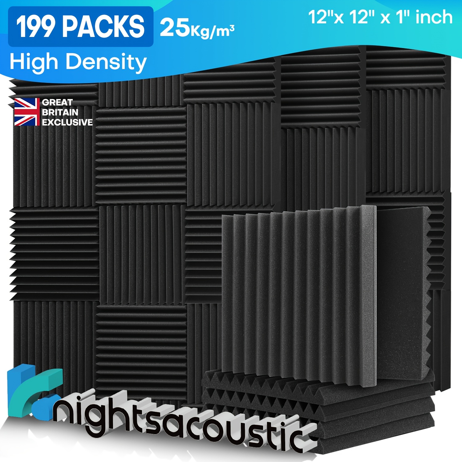 199 pack acoustic wall panels   1   12   12 in wedge soundproofing wall tiles   for studio office and home acoustic equipment
