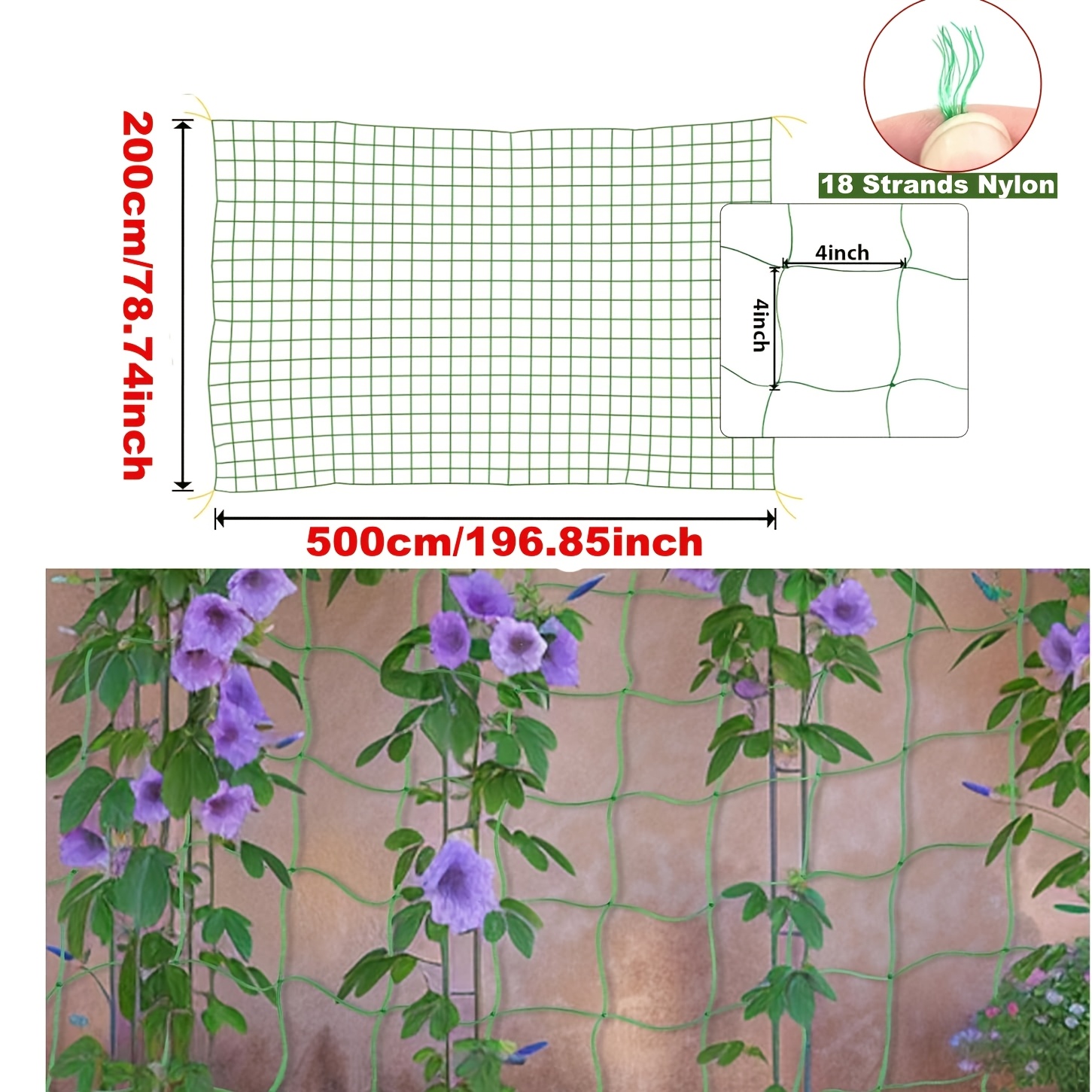 Image of 200x 500cm/6.6x 16.4 Feet Heavy Duty Pe Net | Green Plastic Net With Plant Clip, Suitable For Cucumber, Tomato, Vegetable, Fruit, Sweet Pea Plants