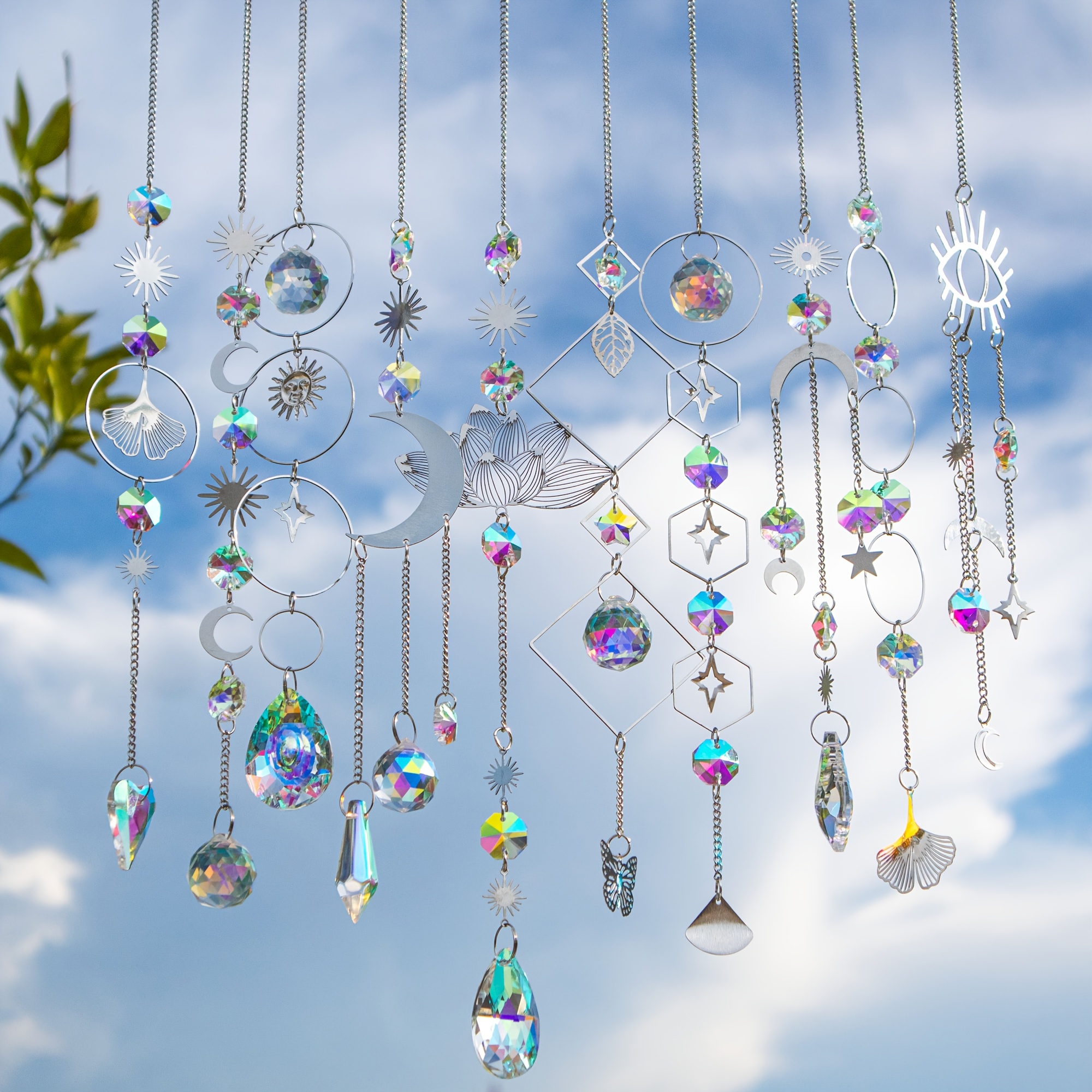 sun catchers 10pcs crystal suncatcher prism hanging kit with chain  ow maker crystals balls pendants ornaments for indoor window outdoor garden backyard patio car mirror christmas tree decor