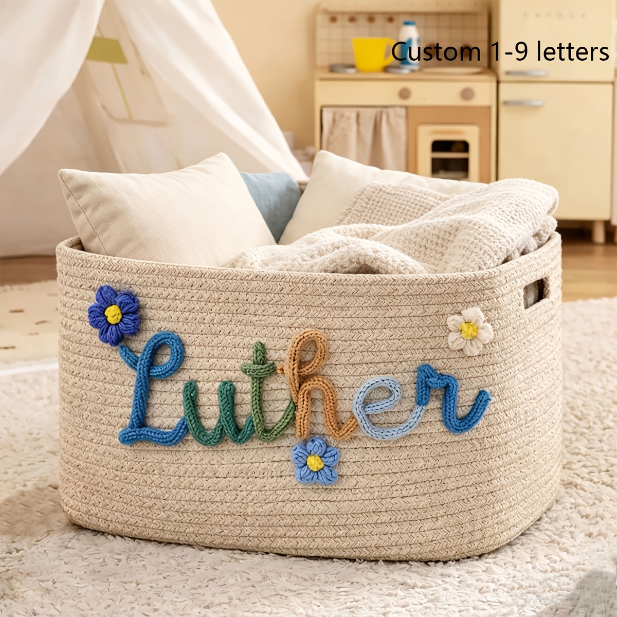 Personalized Two-Tone Storage Basket, Custom Household Organizer