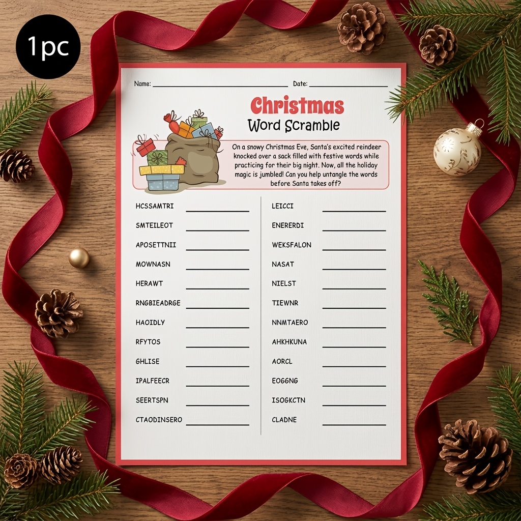 Christmas Word Scramble Game Cards, 1pc/20pcs/30pcs