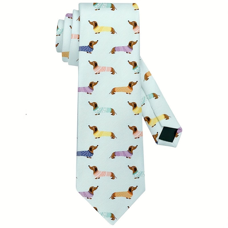 1pc cute dachshund dog print necktie pastel colors light Temu