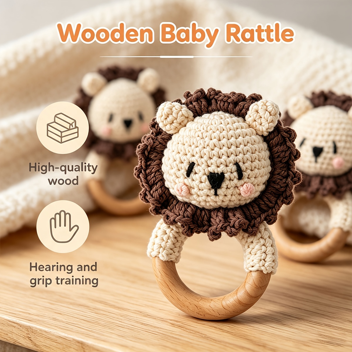 Handmade Baby Rattle, Soft Knitted Toy for Infants