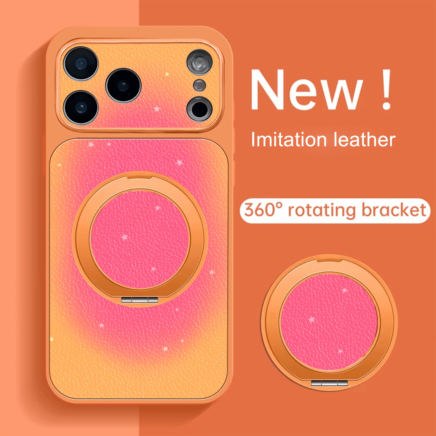 TEMU Phone Case: Orange-pink Gradient Starry Background Synthetic Leather Phone Case. Suitable For Iphone 17/air/17 Pro/17 Pro Max/16/16 Pro/16
